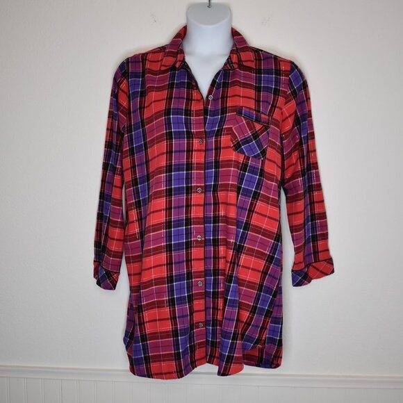 Victoria's Secret Other - Victorias Secret Flannel Pajama Top Plaid Sz L Tunic Sleep Cabincore Western